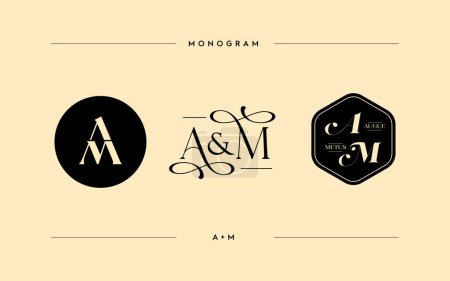 Illustration for Elegant alphabet AM monogram. Initials A and M letter luxury beauty ornament monograms logo. Vector illustration. - Royalty Free Image