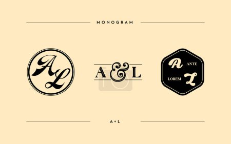Illustration for A and L monogram template design, card, poster, label, wedding invitations. Vector illustration initials. Isolated background - Royalty Free Image