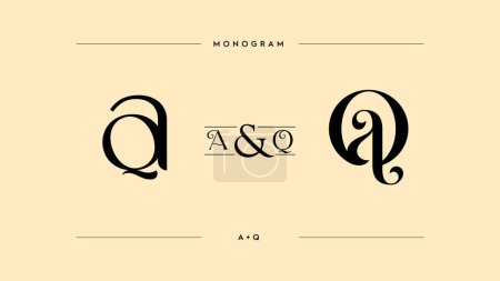 Illustration for A and Q monogram template design, card, poster, label, wedding invitations. Vector illustration initials. Isolated background - Royalty Free Image