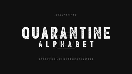 Illustration for Self Quarantine typeface. Modern distress alphabet font. Uppercase set a to z. About corona virus disease typography designs. - Royalty Free Image