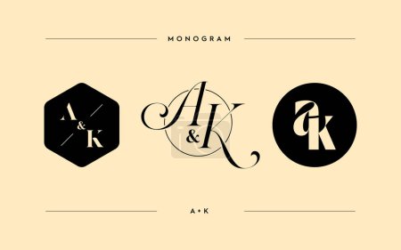 Ilustración de Impresionante logotipo AK con letras divididas monogramas elegantes adecuado para el gráfico del logotipo. Iniciales de stock vectorial de A y K. Tarjeta de visita de plantilla de diseño gráfico, invitaciones de boda. - Imagen libre de derechos