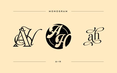 Illustration for Monogram Letter A and H. Business Company Vector Logo Design. Stock template for wedding invitations, cards. - Royalty Free Image