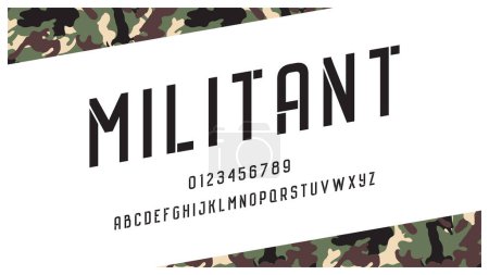 Illustration for Stylish alphabet font military. Vector illustration of typography set a to z and number. Uppercase design. - Royalty Free Image