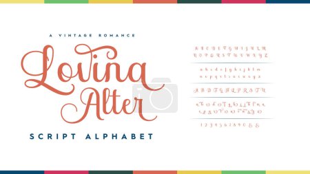 Illustration for Alphabet typeface script style. Vector illustration lettering stylish a to z and number. Typography handwriting font set. - Royalty Free Image