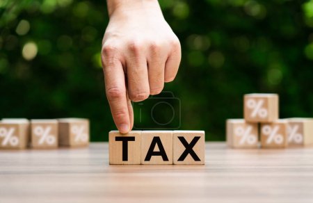 Téléchargez les photos : Tax payment and tax deduction planning concept, Individual and business strategies to reduce tax burden. Expenses, account, VAT, income tax, and property tax, net income, money and credit - en image libre de droit