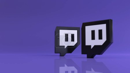 Photo for 3d rendering of two Twitch logos over violet background. - Royalty Free Image