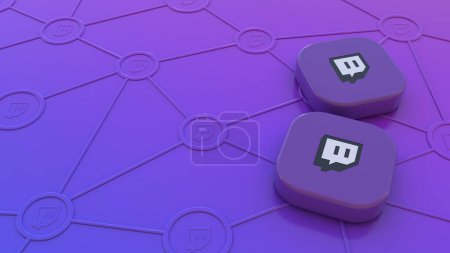 Photo for Two Twitch badges on violet background representing the concept of connectivity through social and streaming networks. - Royalty Free Image