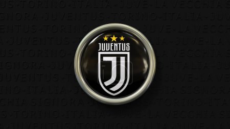 Photo for 3d rendering of a badge with te Logo of Juventus Football Club on black background - Italian Soccer Team. - Royalty Free Image