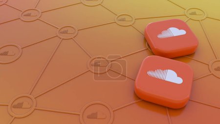 Photo for Two Facebook badges on blue background representing the concept of connectivity through streaming networks. - Royalty Free Image
