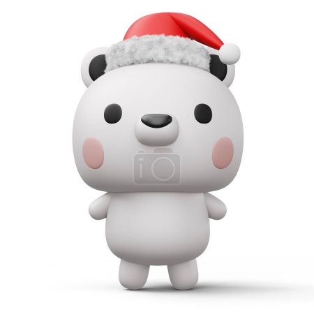 Foto de Lindo oso polar con sombrero de Navidad, feliz Navidad, 3d rendering - Imagen libre de derechos