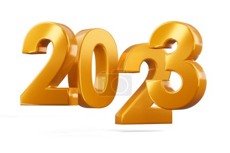 Oro 2023, feliz año nuevo dos mil veintitrés, 3d representación