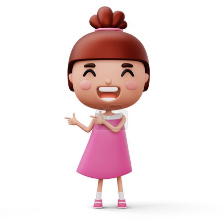 Foto de Niño feliz señalando los dedos, lindo personaje de dibujos animados chica, 3d renderizado - Imagen libre de derechos