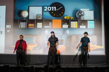 Foto de Buffer Festival 2023 en el Drake Hotel and Paradise Theatre, noviembre, Toronto, Canadá: Brian Rosenthal, Corey Lubowich, Joey Richter (Tin Can Brothers) - Imagen libre de derechos