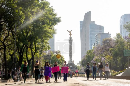 Photo for People march in support of International Women's Day in Mexico City, Mexico. - Royalty Free Image