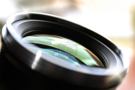 Photo for Photographic lens, light reflection on front glass. Prime lens - Royalty Free Image