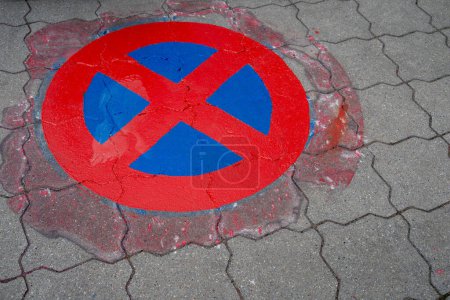 Photo for No stopping sign painted on asphalt. High quality photo - Royalty Free Image