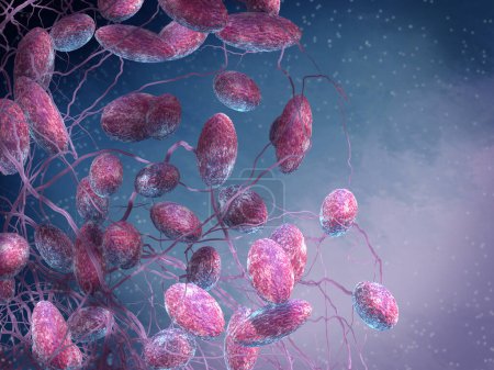 Photo for Medical background, Escherichia coli, gram-negative rod-shaped bacteria, serotype O157:H7, causes severe food poisoning, 3d rendering - Royalty Free Image
