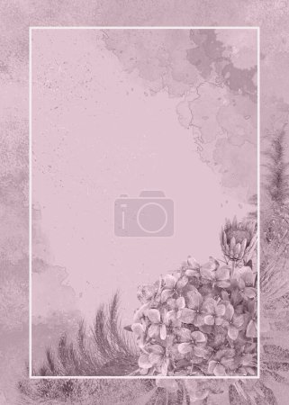 Foto de Arreglo de flores de oro beige, ramo retro de rosas de melocotón, plantas exóticas, hojas, flores, bayas secas, ramas, hierba de pampas, hojas de palma, 3d rendering - Imagen libre de derechos