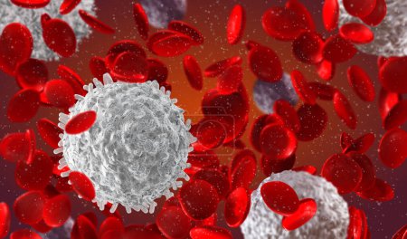 Foto de Medical background, blood composition, white blood cells leukocytes, erythrocytes, 3d rendering - Imagen libre de derechos