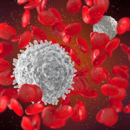 Foto de Medical background, blood composition, white blood cells leukocytes, erythrocytes, 3d rendering - Imagen libre de derechos
