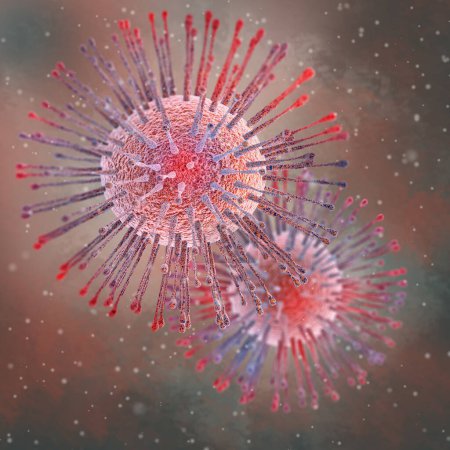Photo for Medical background, Herpes simplex virus type one, herpesvirus family, causing oral herpes in humans, 3d rendering - Royalty Free Image
