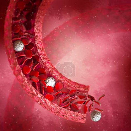 Téléchargez les photos : Medical background, erythrocyte blood flow red blood cells in a living organism, 3d rendering - en image libre de droit