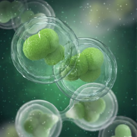 Medical concept background, Cell division is the process of formation of two or more daughter cells from a parent cell, 3D rendering