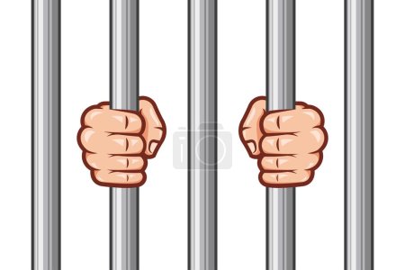 Illustration for Illustration hands holding prison bars vector background. - Royalty Free Image