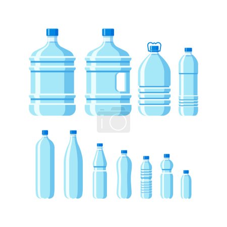Sammlung von Wasserflaschen aus Kunststoff. Vektor Illustration Flaschen Kunststoff.