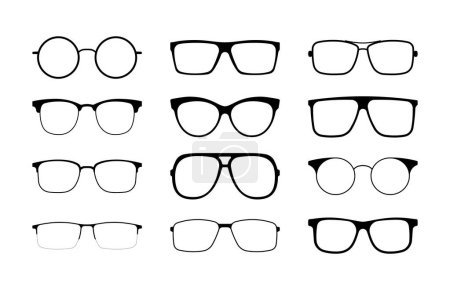 Téléchargez les illustrations : Collection de lunettes vectorielles. Silhouette de lunettes. - en licence libre de droit