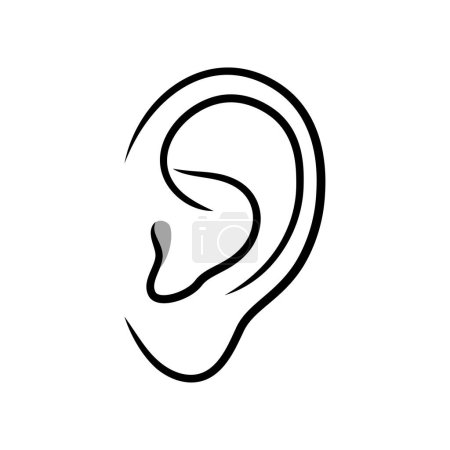 Téléchargez les illustrations : Icône de ligne d'oreille isolée sur fond blanc - en licence libre de droit