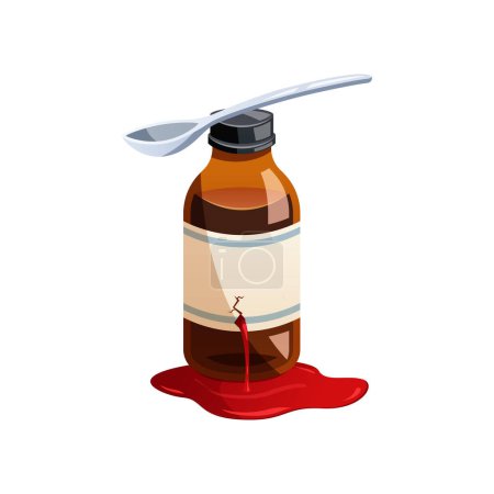 Ilustración de Medicamento jarabe botella roto derramamiento medicina líquido vector aislado. - Imagen libre de derechos