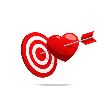 Illustration for Hearts pierced by the arrow on target. Vector isolated. - Royalty Free Image