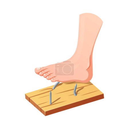 Illustration for Foot stepping on steel nails isolated on white background. - Royalty Free Image