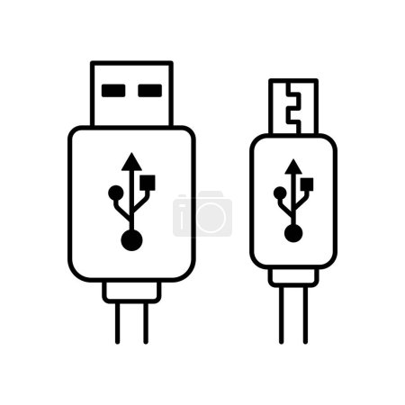Téléchargez les illustrations : Icône de ligne de connecteur de câble USB isolé - en licence libre de droit