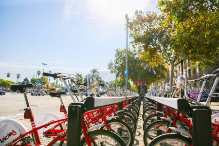 Photo for BARCELONA, SPAIN - OCTOBER 15, 2018: Street with bikes in Barcelona. Holiday travel concept. Healthy lifestyle. - Royalty Free Image