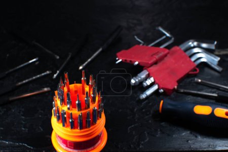 Photo for Different types of screwdrivers and hex keys. Working instruments for maintenance repairing works. - Royalty Free Image