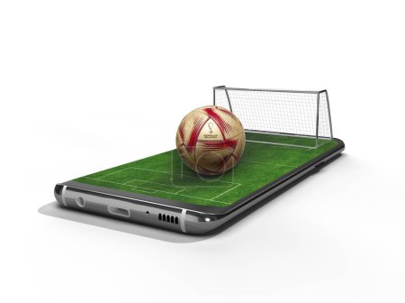 Photo for Fifa world cup 2022 Mobile football soccer. Mobile sport play match. Online soccer game with live mobile app. 3d rendering illustration. isolated background. - Royalty Free Image