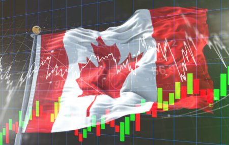 Photo for Canada Stock market and forex indicator trading graph with a Canadian flag. Toronto Stock Exchange chart business growth finance crisis economy coronavirus recovery 2020 - Royalty Free Image