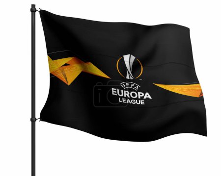 Téléchargez les photos : Pakistan, Karachi - 18 mars 2023 : Drapeaux de match de l'UEFA Europa League avec fond. Illustration de rendu 3D. - en image libre de droit