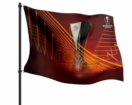 Téléchargez les photos : Pakistan, Karachi - 18 mars 2023 : Drapeaux de match de l'UEFA Europa League avec fond. Illustration de rendu 3D. - en image libre de droit