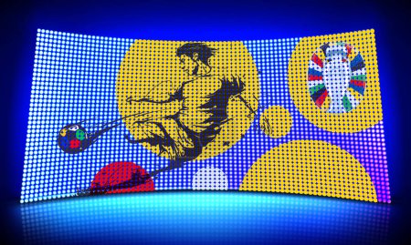 Téléchargez les photos : Karachi Pakistan 24 mars. Logo de la Coupe d'Euro et Trophée Championnat de Football 2024 fond coloré illustration de rendu 3d. - en image libre de droit