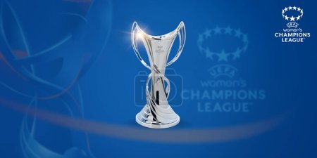 Foto de Pakistán, Karachi. 13, 2023, Trofeo Liga de Campeones Femenino 2024 de la UEFA con ilustración de representación 3D de estadio. - Imagen libre de derechos