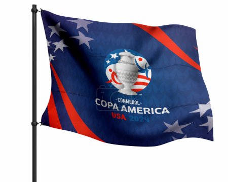 Téléchargez les photos : Karachi, Pakistan, 02 novembre 2023 : Drapeau du tournoi Copa America 2024 avec logo, rendu 3D, Illustration. - en image libre de droit