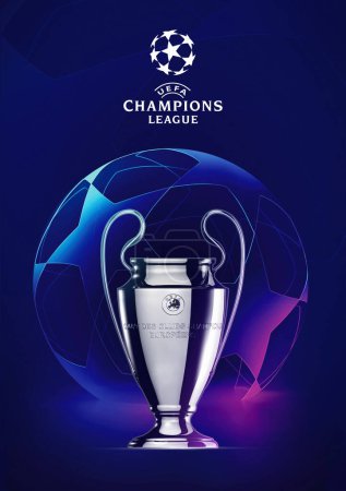 Foto de Karachi, Pakistán, 13 ene, UEFA Champions League Cup Trophy 3d rendering illustration. - Imagen libre de derechos
