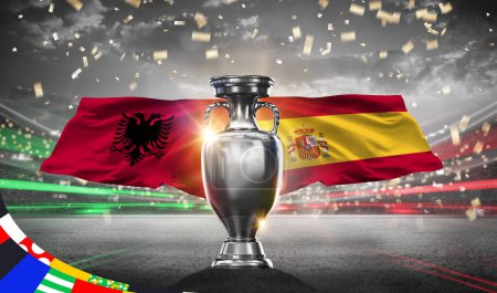 Téléchargez les photos : Karachi, Pakistan 15 May UEFA Euro Cup 2024. Albania vs Spain. 2d rendering illustration. - en image libre de droit