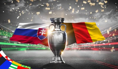 Téléchargez les photos : UEFA Euro Cup 2024. Belgium vs Slovakia. 2d rendering illustration. - en image libre de droit