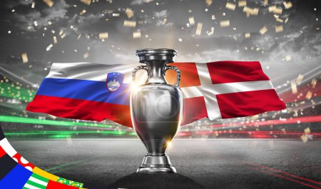 Téléchargez les photos : UEFA Euro Cup 2024 Denmark vs Slovenia. 2d rendering illustration. - en image libre de droit