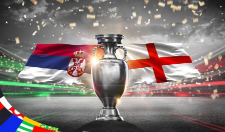 Téléchargez les photos : UEFA Euro Cup 2024 England vs Serbia. 2d rendering illustration. - en image libre de droit