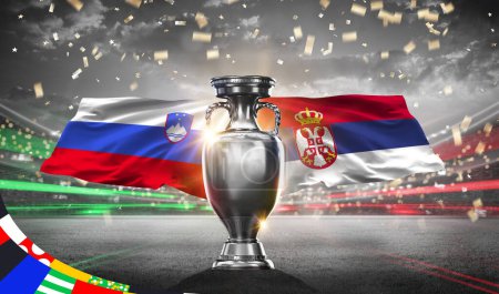 Téléchargez les photos : UEFA Euro Cup 2024. Slovenia vs Serbia. 2d rendering illustration. - en image libre de droit